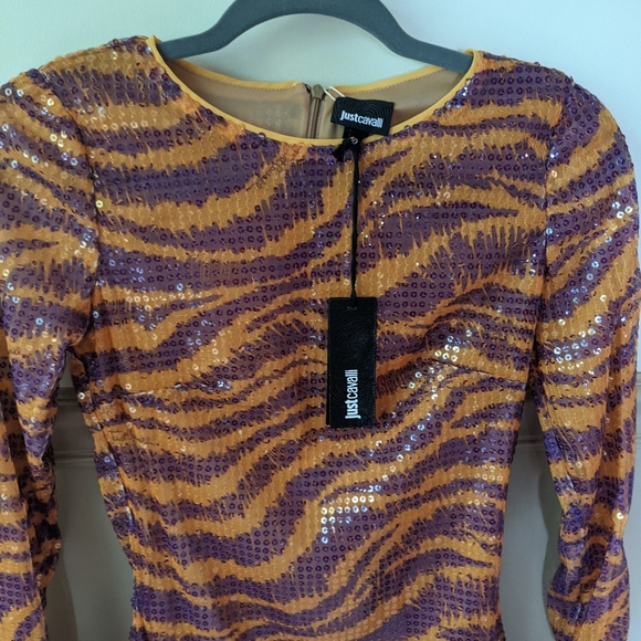 Just Cavalli Purple Orange Asymmetrical Mini Dress NWT Sz 6 - Picture 2 of 9